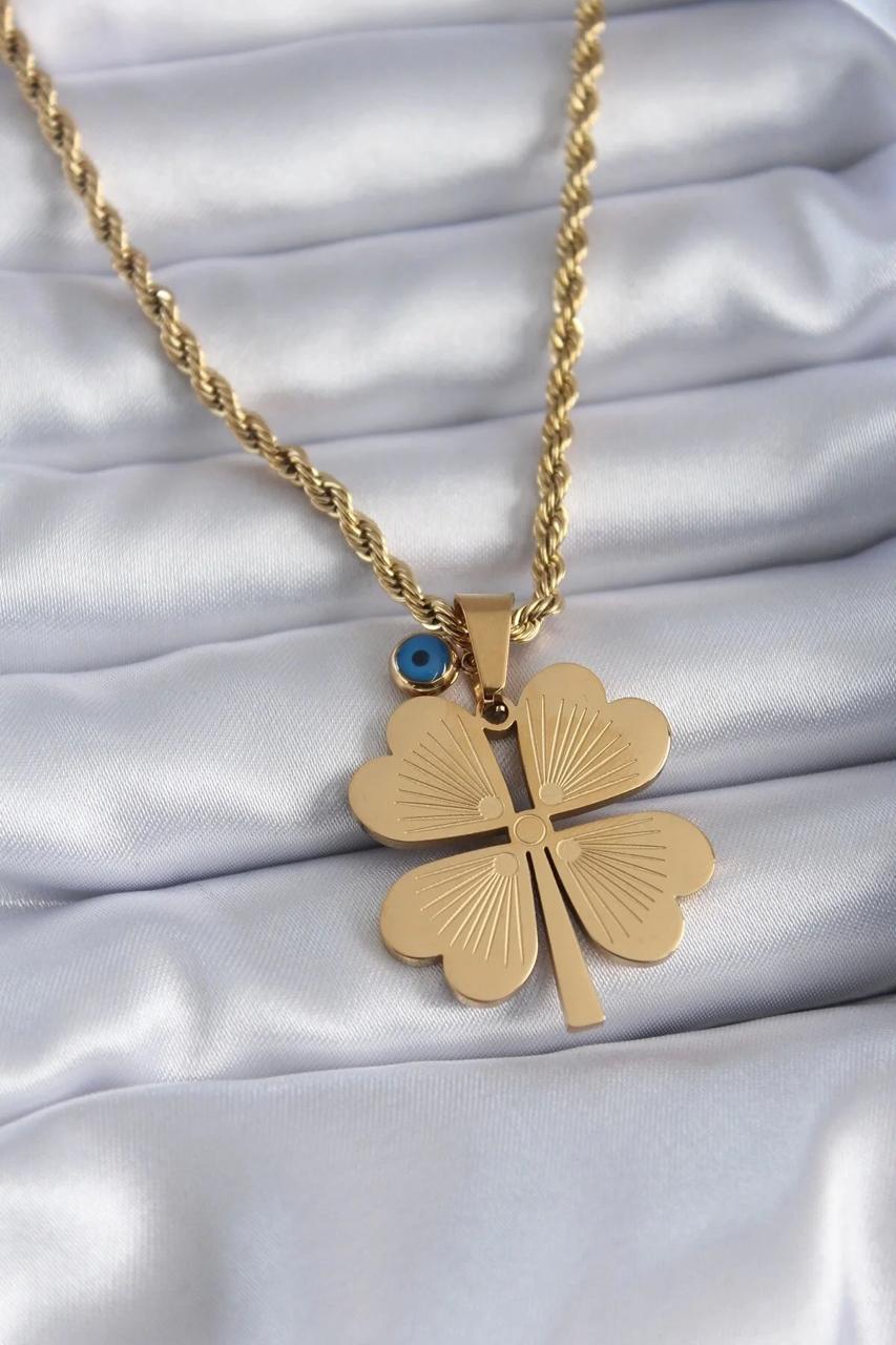 Clover Necklace with Evil Eye Charm