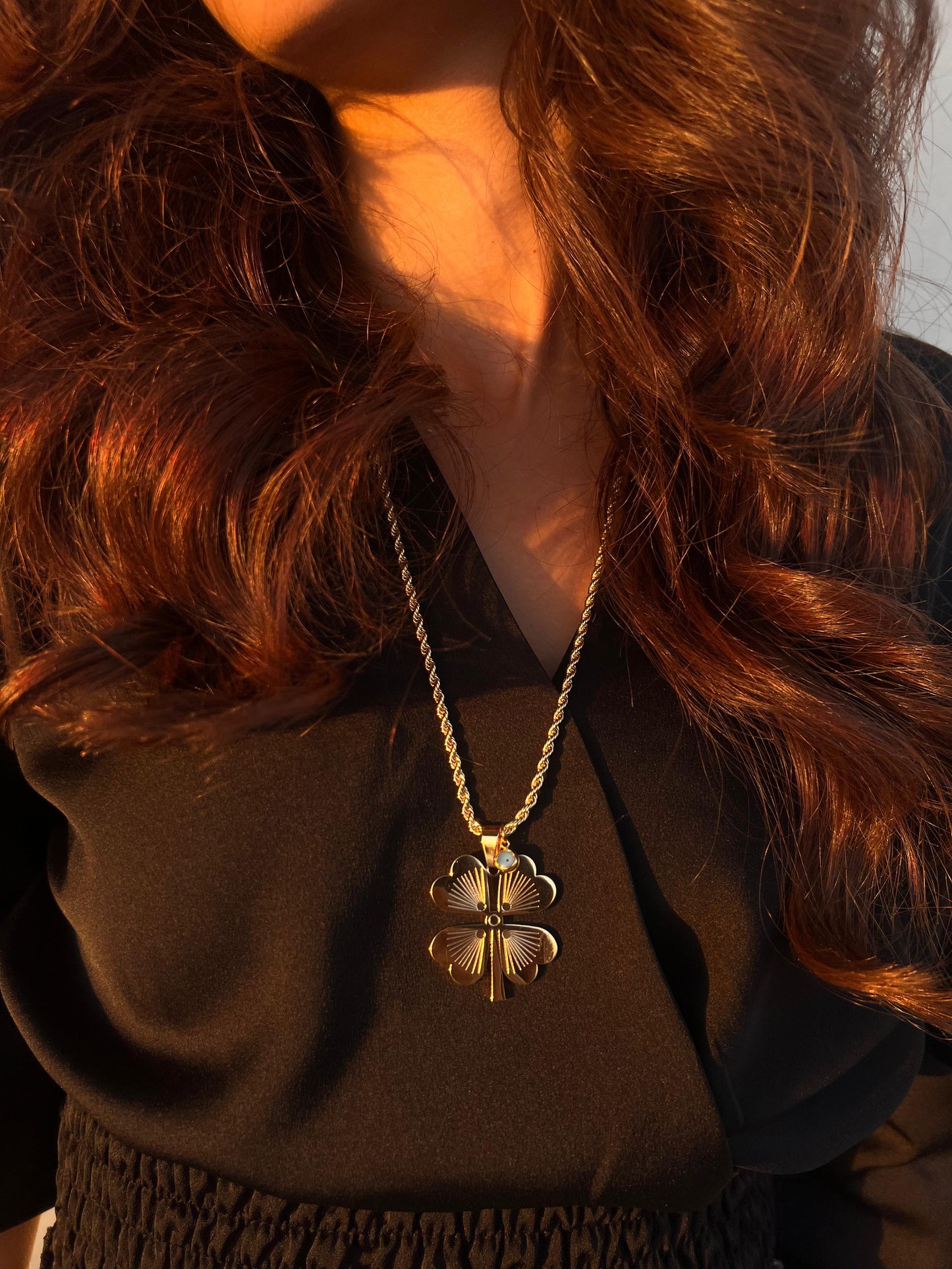 Clover Necklace with Evil Eye Charm