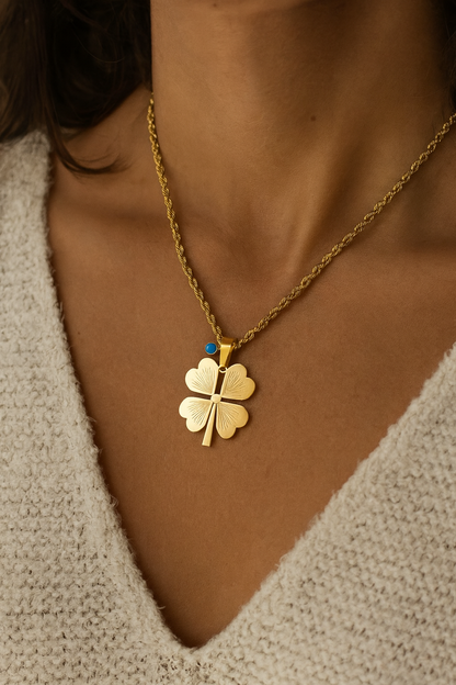 Clover Necklace with Evil Eye Charm