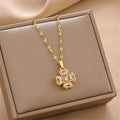 Four Leaf Clover Heart Rotatable Necklace