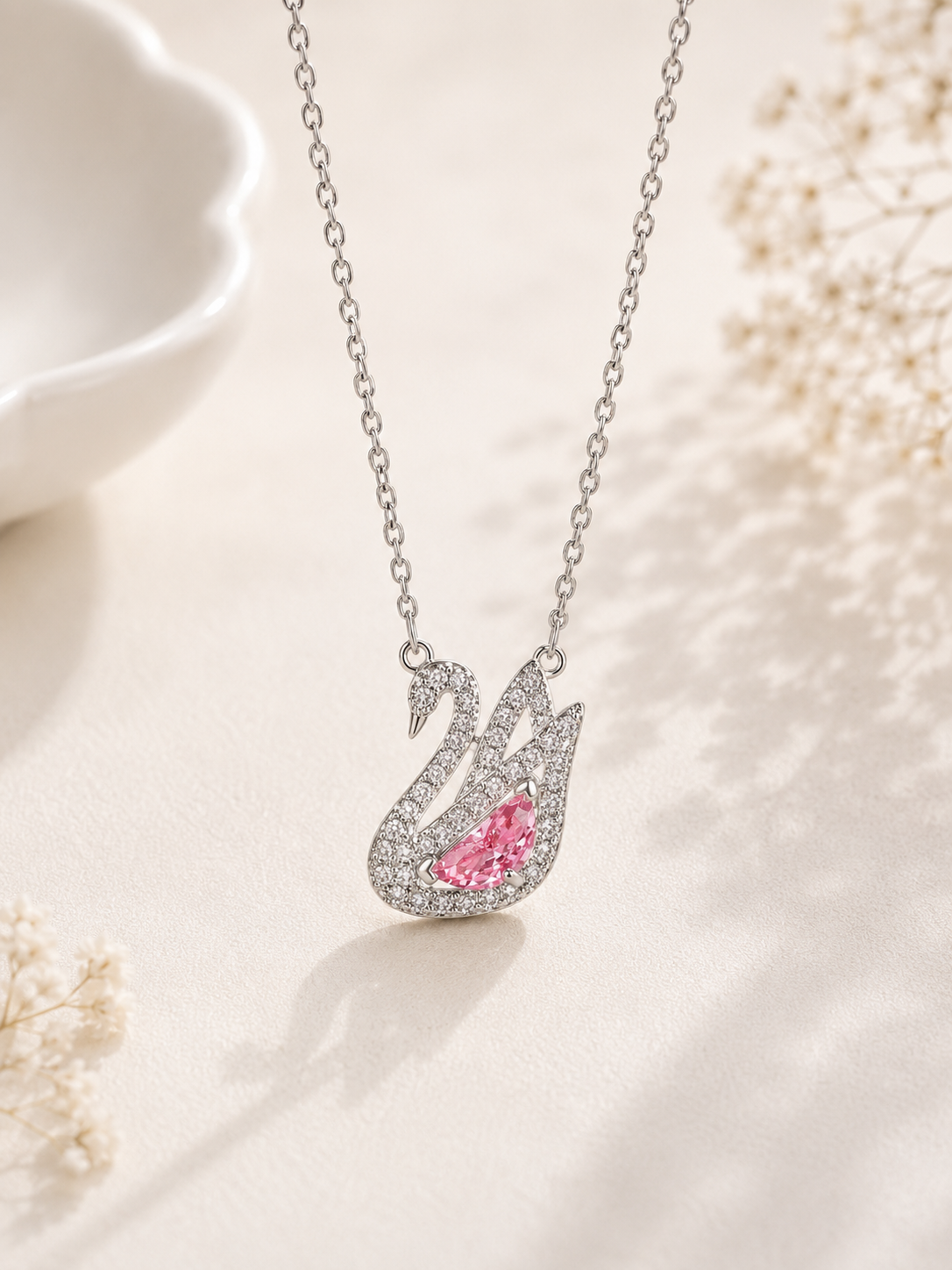 Pink Crystal Swan Necklace