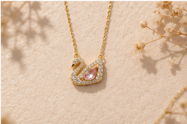 Pink Crystal Swan Necklace