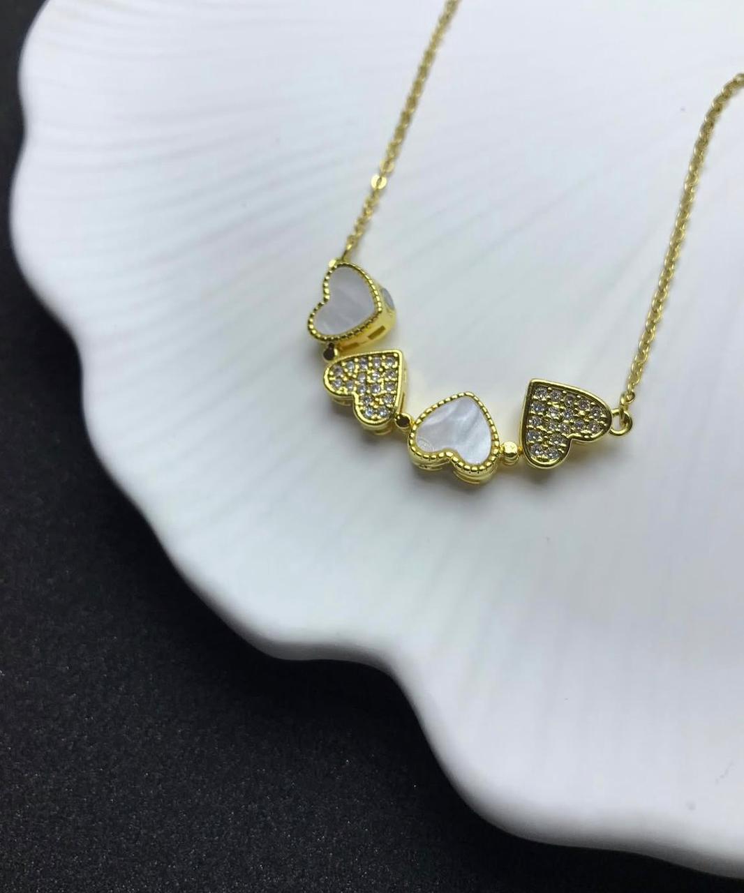 Pearl & Crystal Four- Leaf Clover Heart Necklace