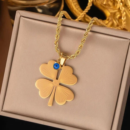 Clover Necklace with Evil Eye Charm