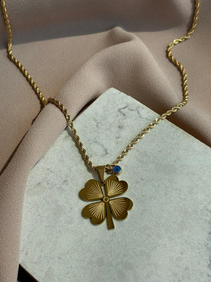 Clover Necklace with Evil Eye Charm