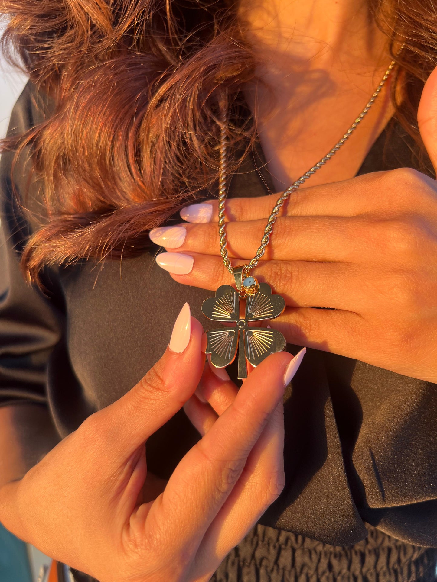 Clover Necklace with Evil Eye Charm