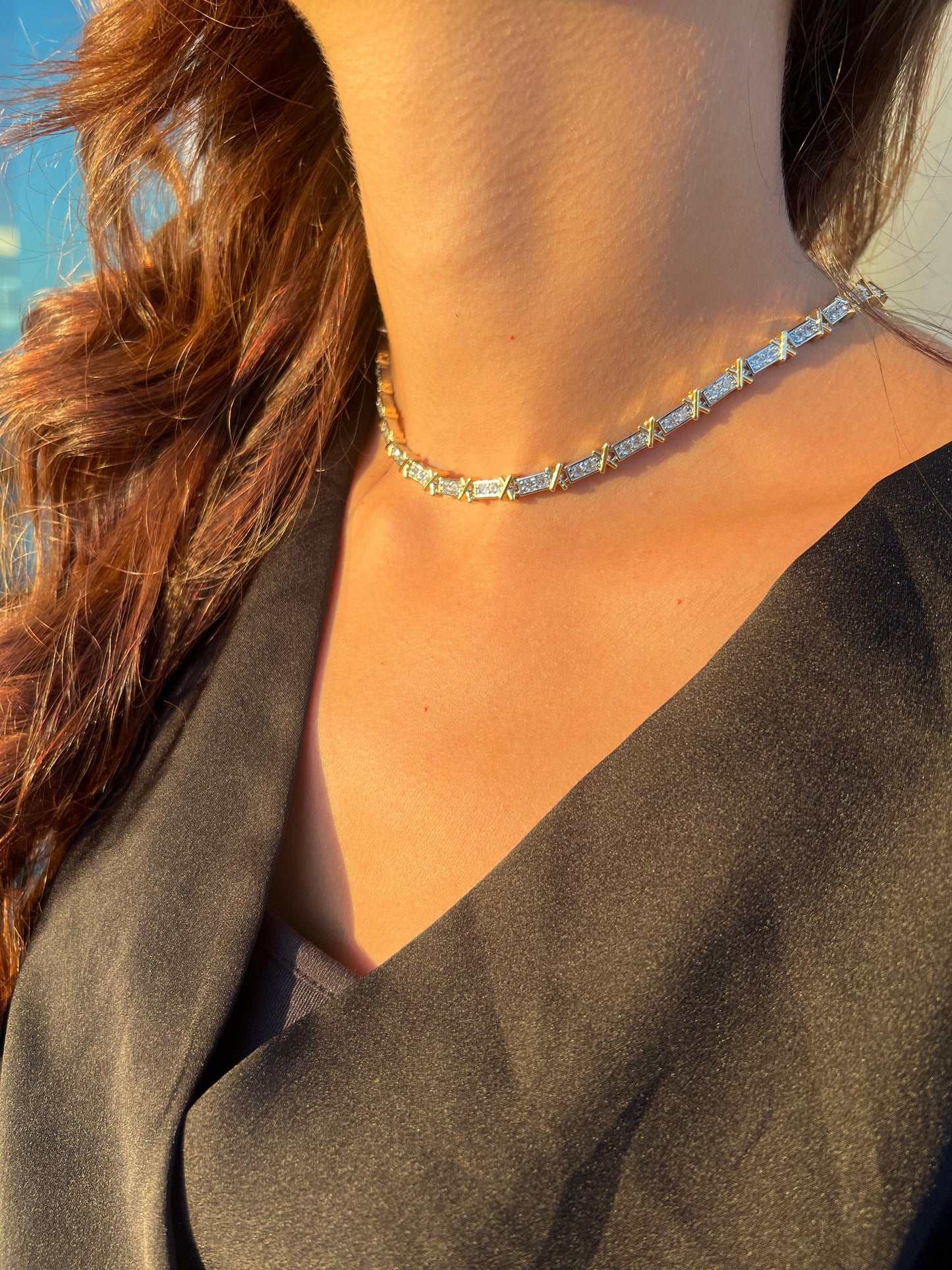 X Link Diamond Tennis Necklace